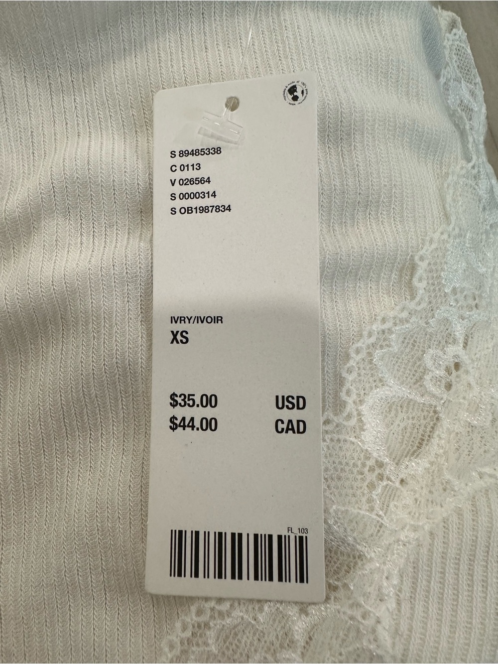 Out From Under Ivory Lace Trim Ribbed Top XS NWT Cottagecore Coquette - Picture 2 of 4